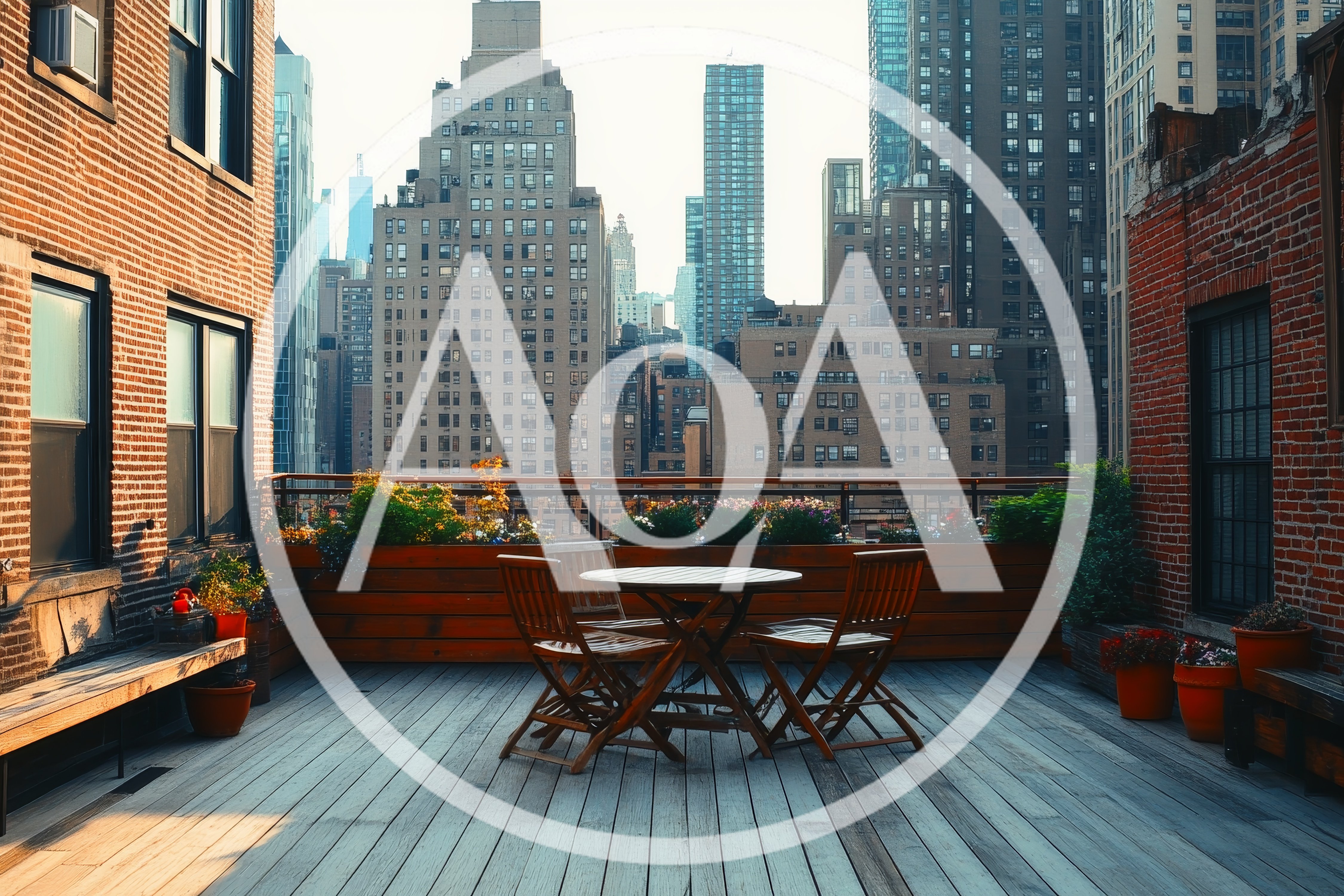 Empty Rooftop Terrace With City Skyline View