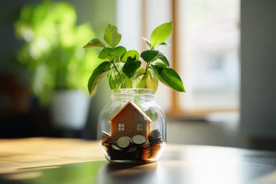 Miniature House Model Inside Glass Jar With Coins