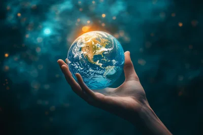 Human Hand Holding A Glowing Earth Globe