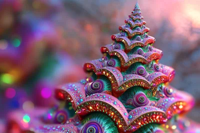 Abstract Fractal Christmas Tree With Vibrant Iridescent Colors
