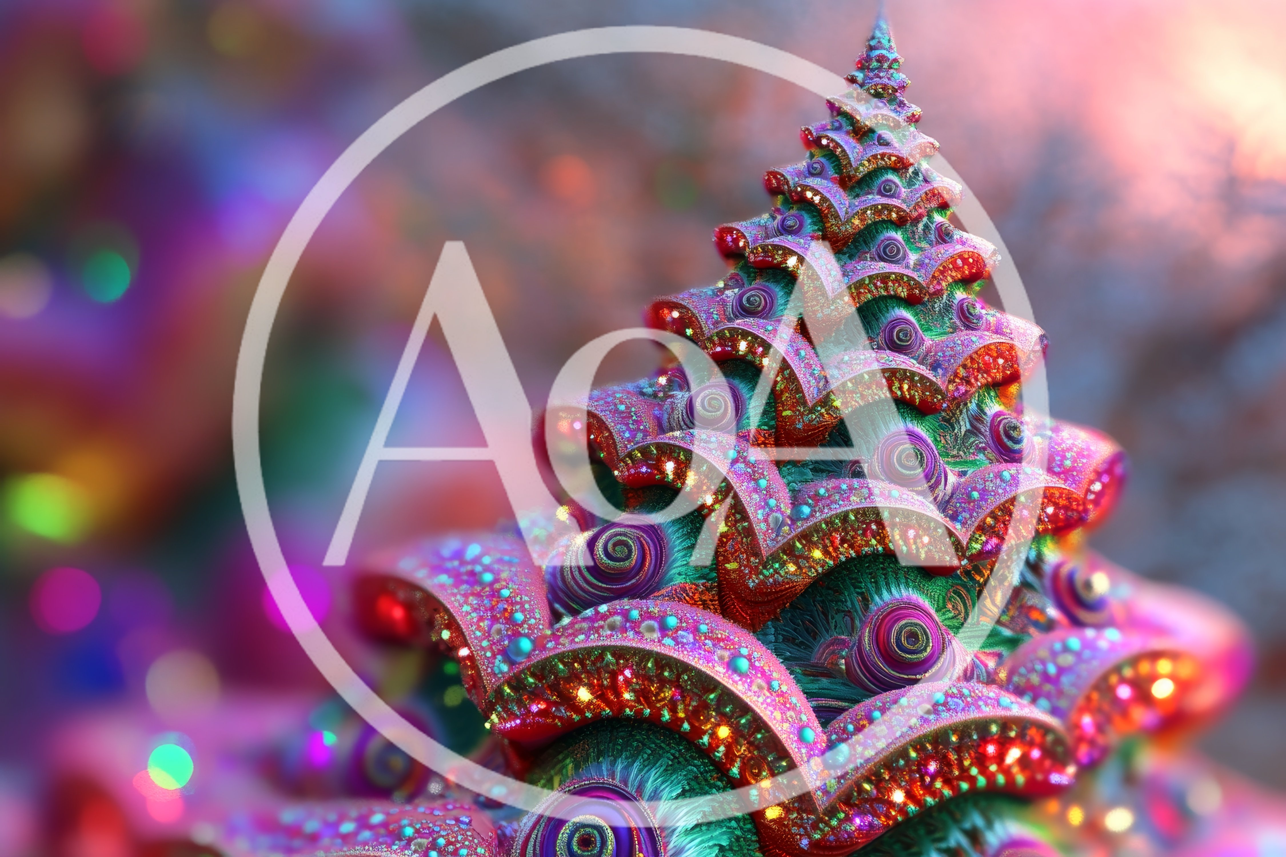 Abstract Fractal Christmas Tree With Vibrant Iridescent Colors