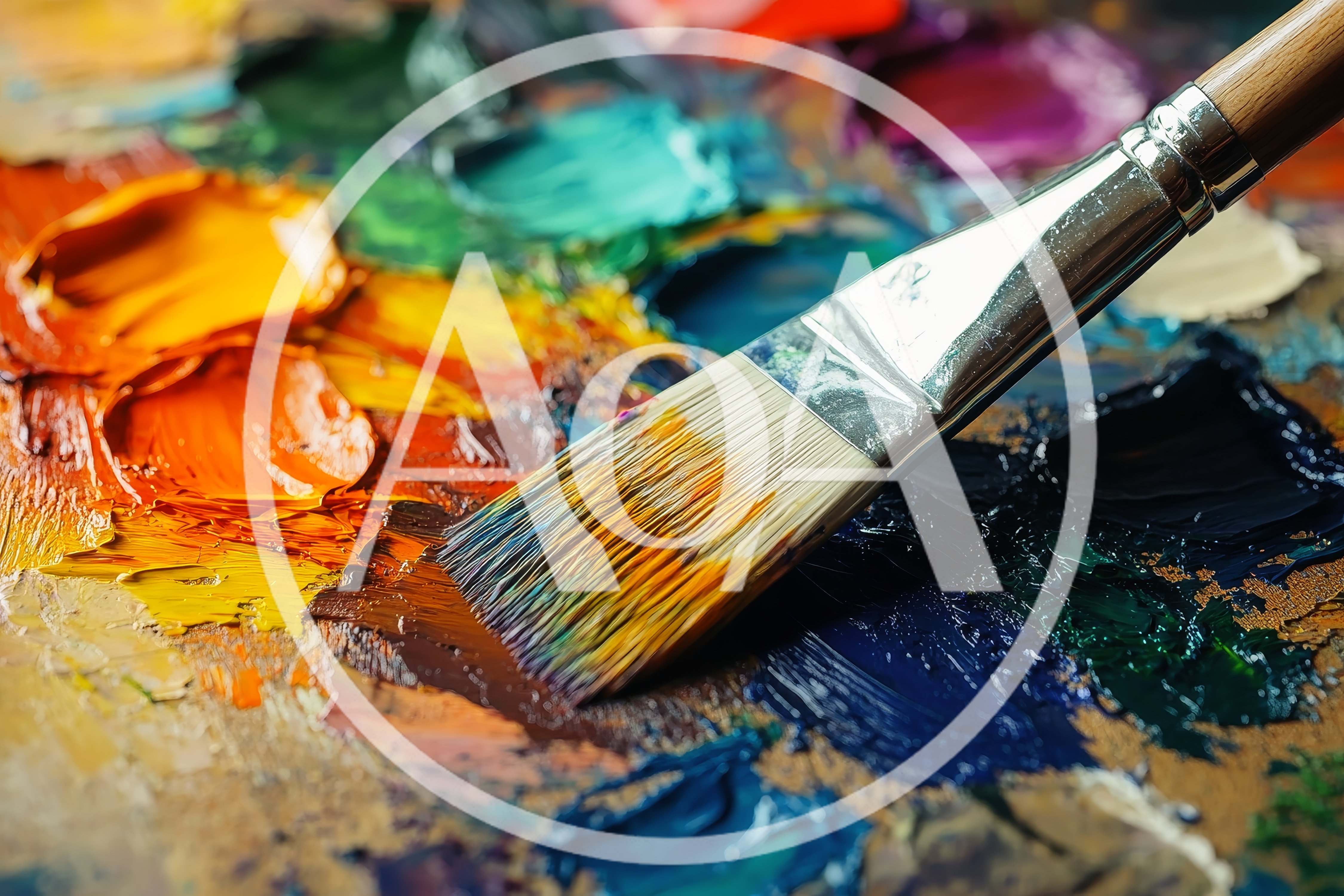 Artist Paintbrush Resting On A Colorful Oil Palette