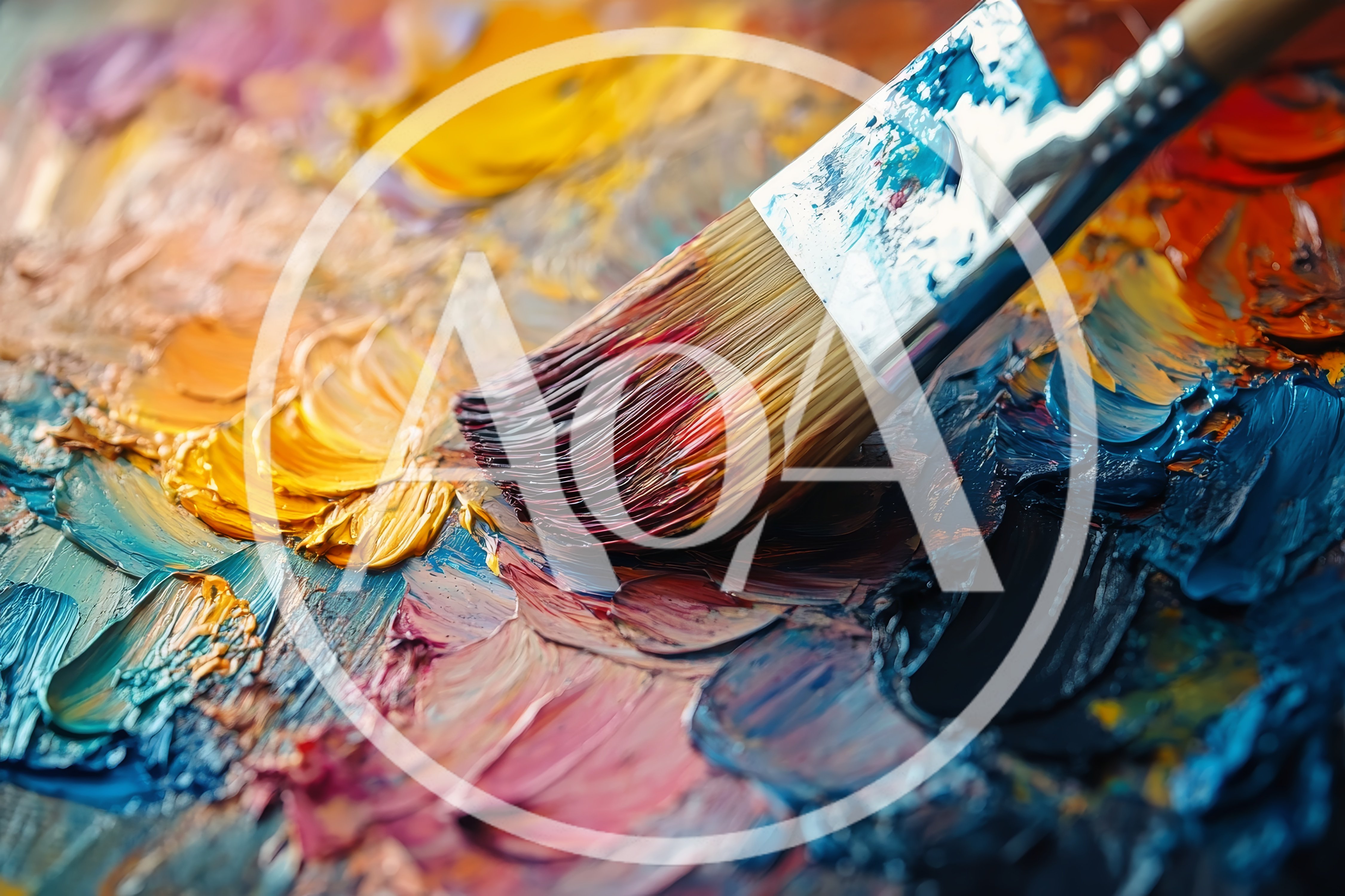 Artist Paintbrush Applying Thick Oil Paint On Canvas