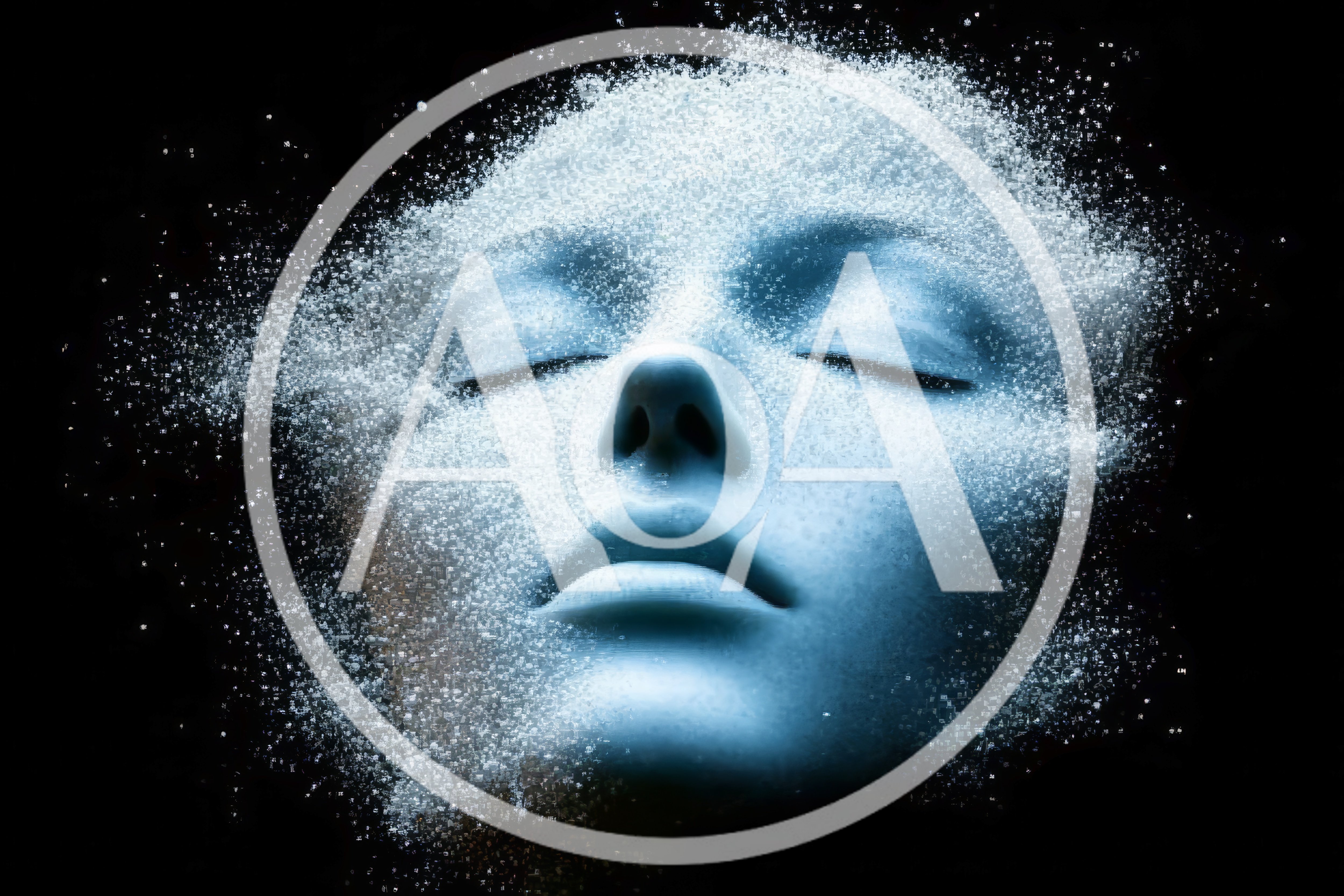 Digital Human Face Dissolving Into Glowing Particles