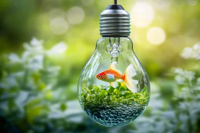 Goldfish Swimming Inside A Hanging Light Bulb Terrarium