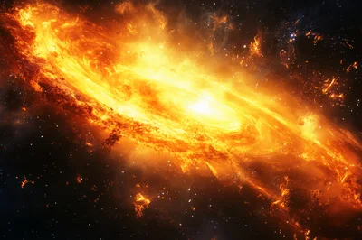 Fiery Spiral Galaxy In Deep Space