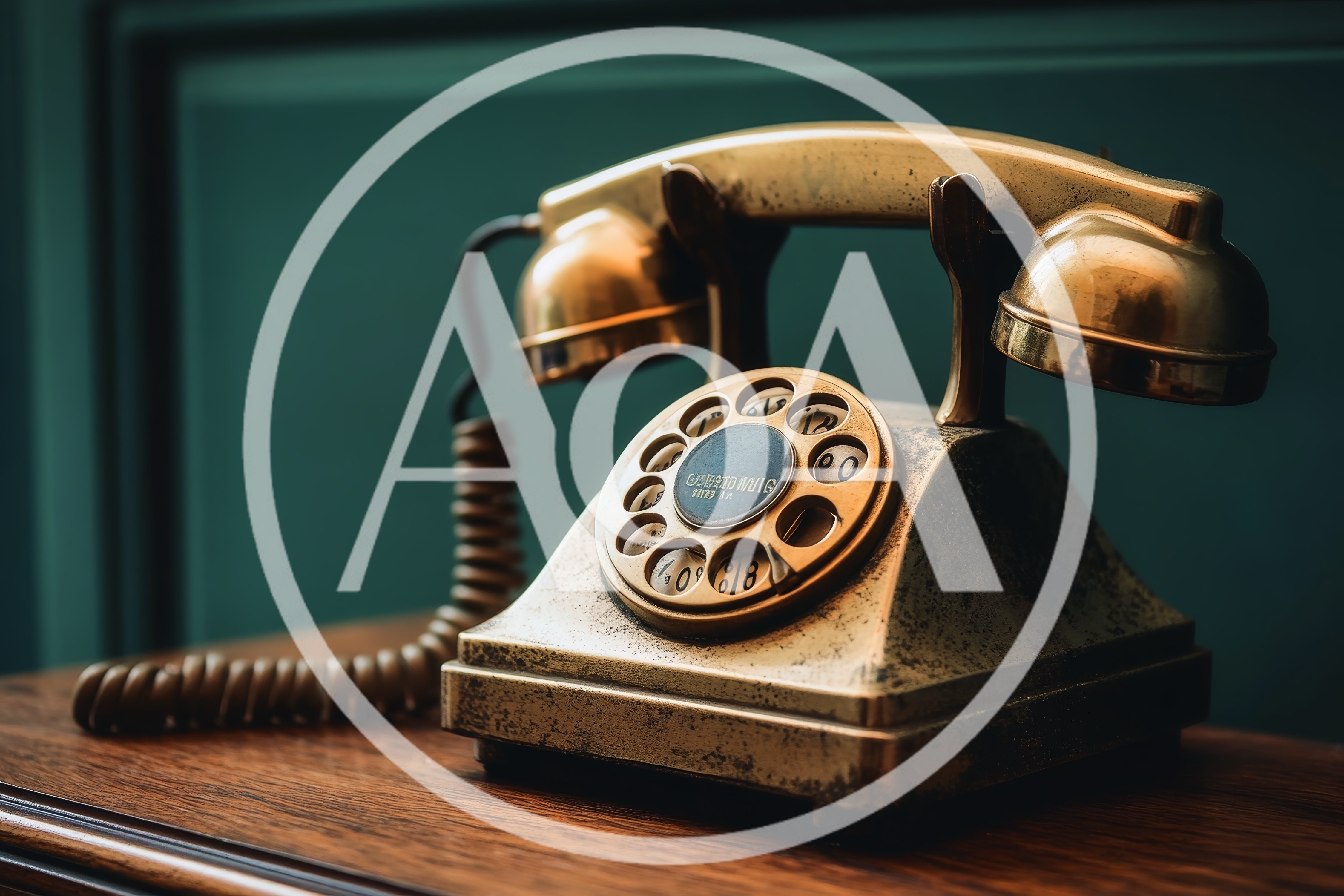Vintage Brass Rotary Telephone on Wooden Table