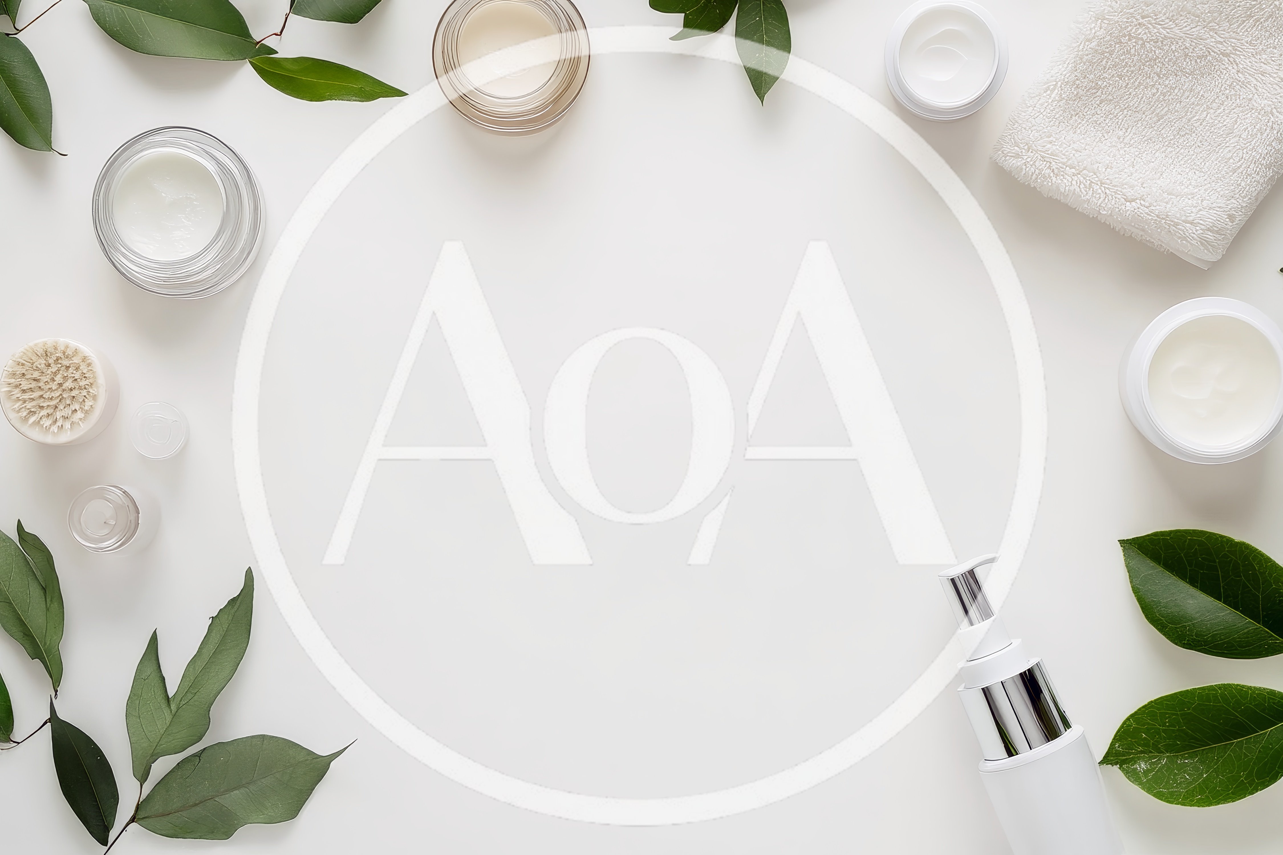 Flat Lay Skincare Products With Green Leaves