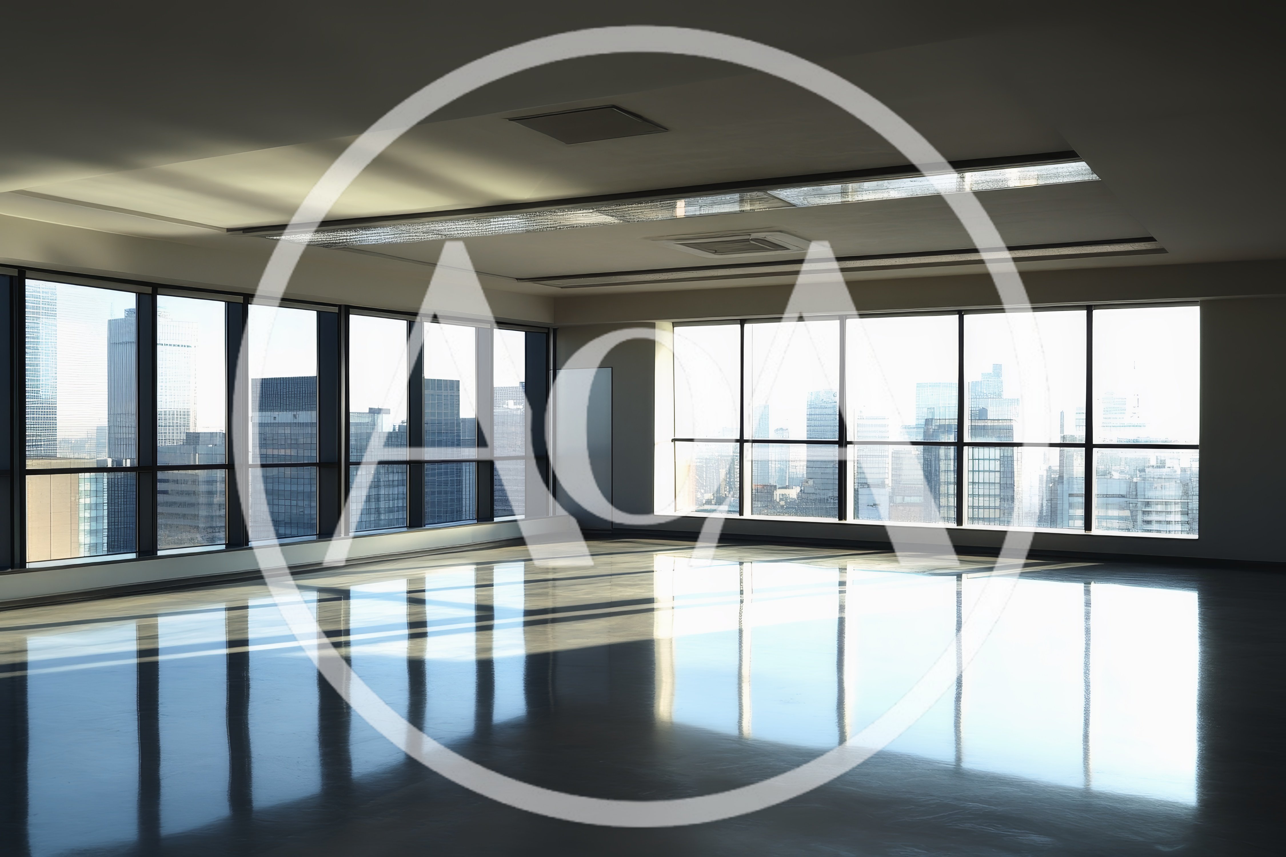 Empty Modern Office Space With City Skyline View