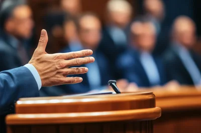 Politician Giving A Speech At A Formal Podium