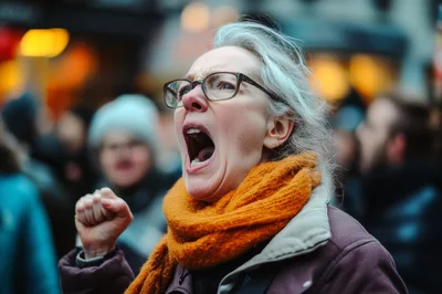 Mature Woman Shouting During A Public Protest