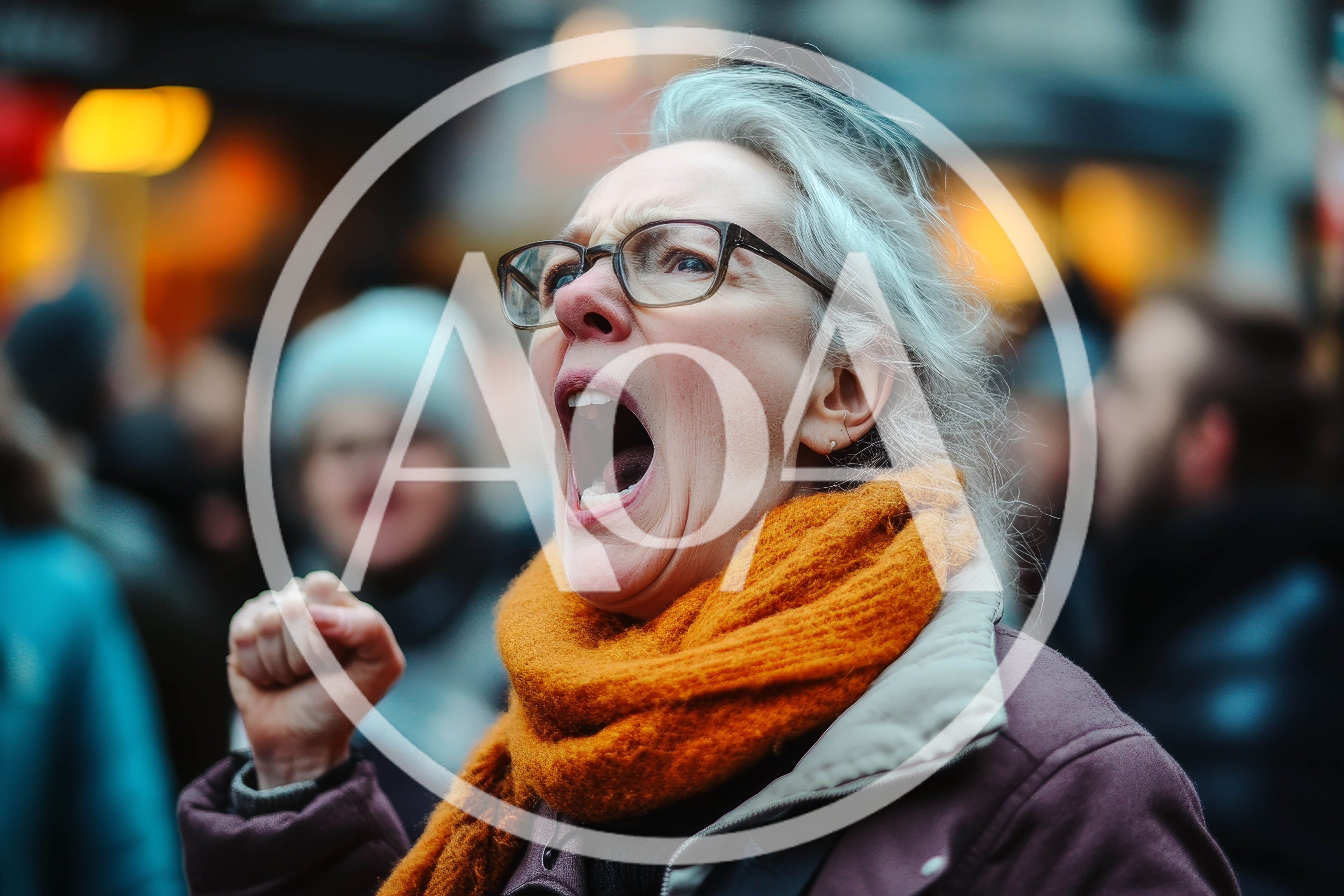 Mature Woman Shouting During A Public Protest
