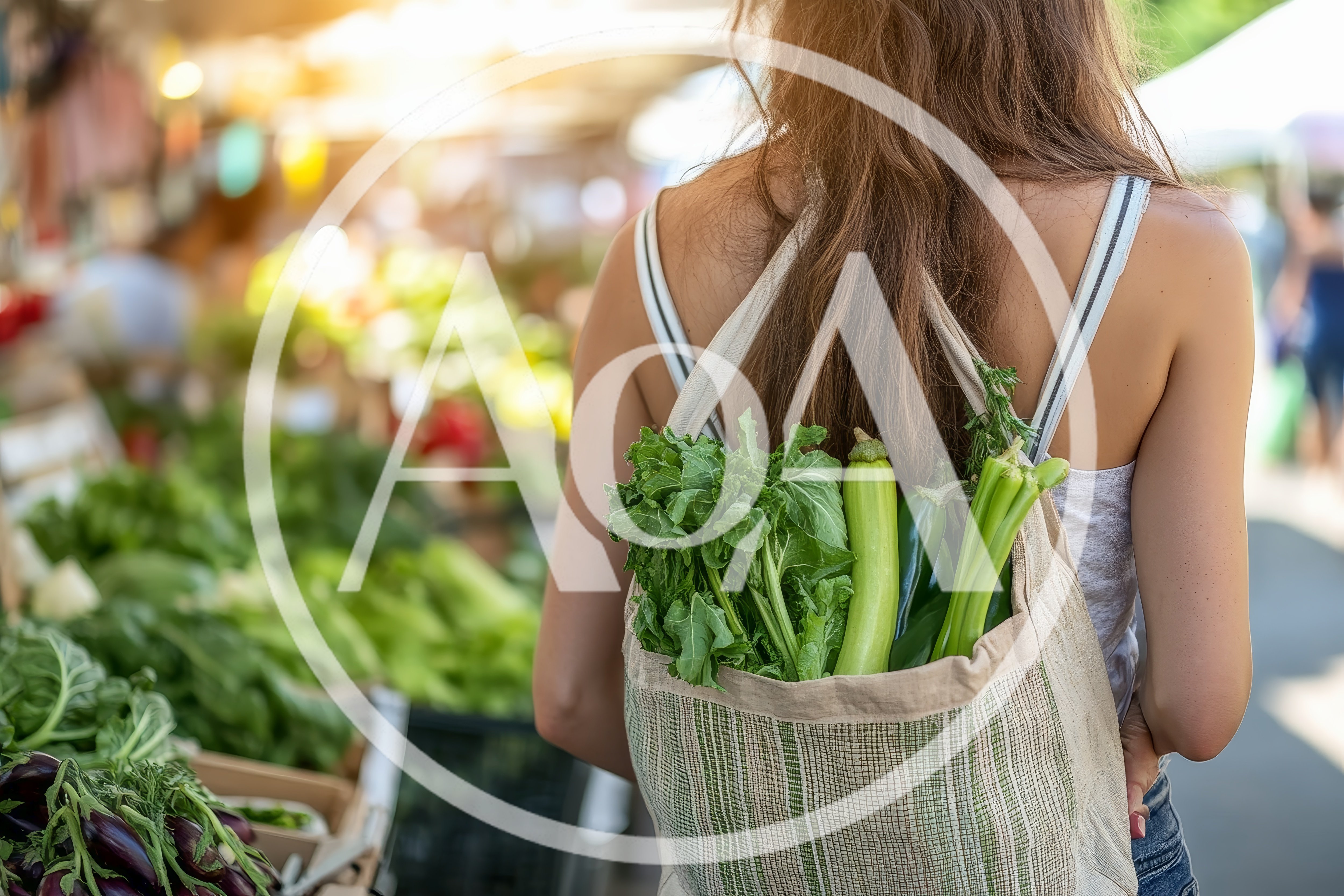 Woman Carrying Fresh Vegetables In A Market Tote Bag