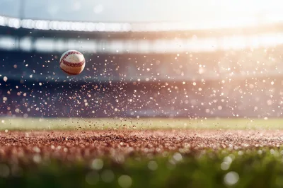 Baseball Bouncing Off Dirt In Stadium