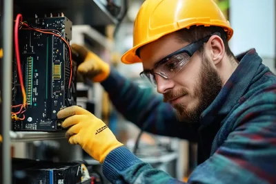 Technician Repairing Industrial Electronic Circuit Board