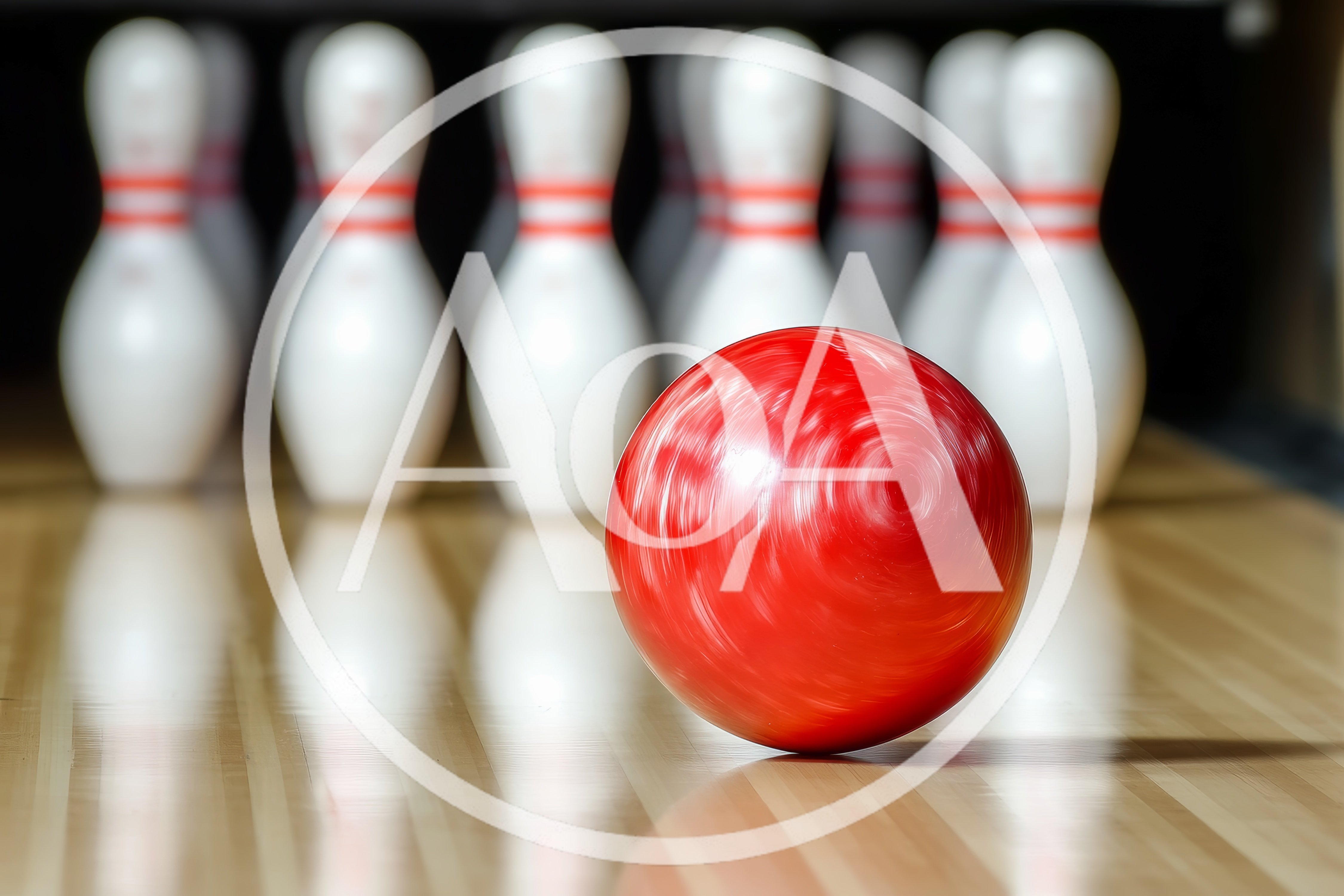 Red Bowling Ball Rolling Toward Pins