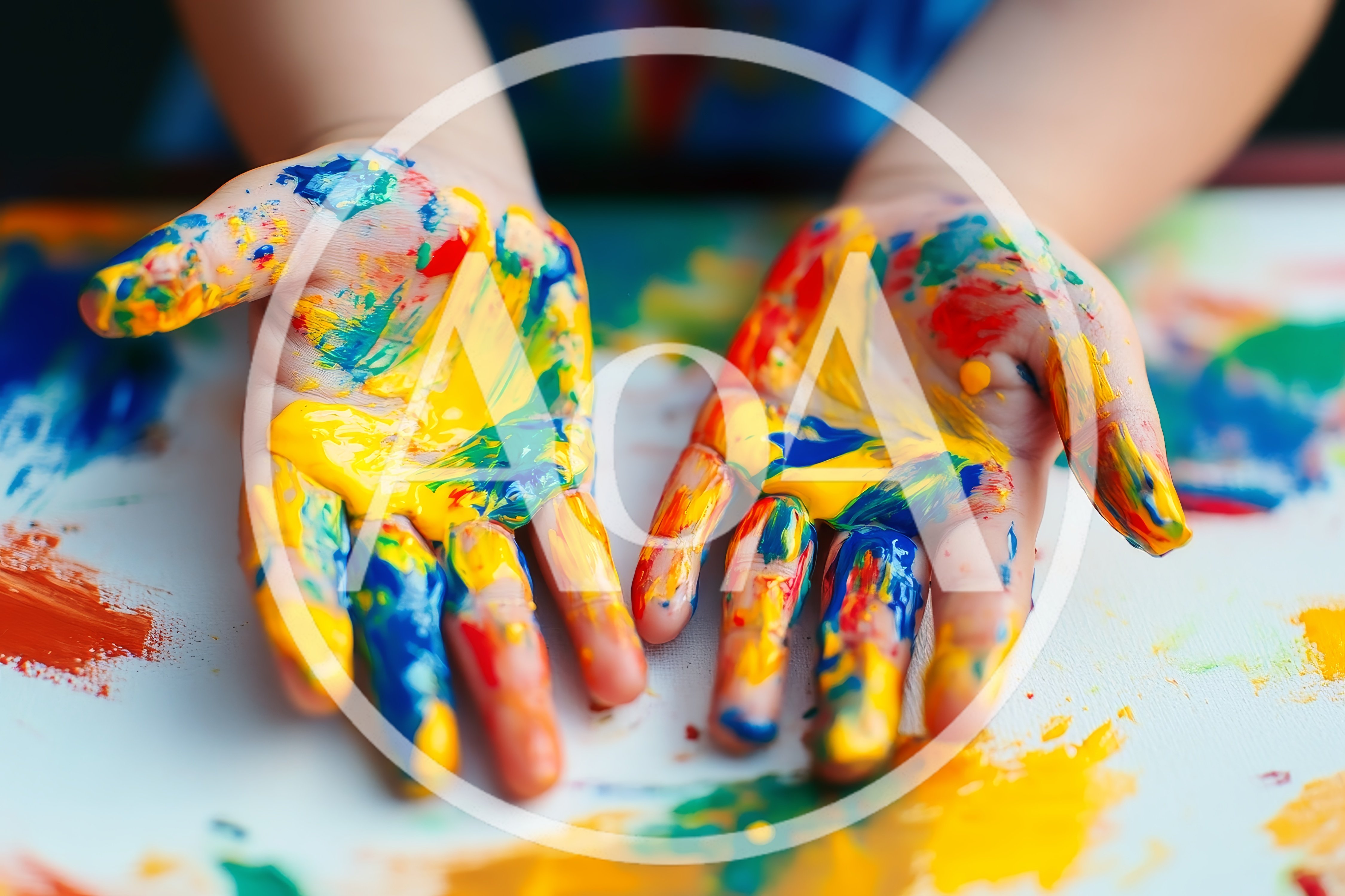 Child Hands Covered In Colorful Finger Paint
