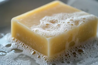 Bar of Soap with Lather and Bubbles