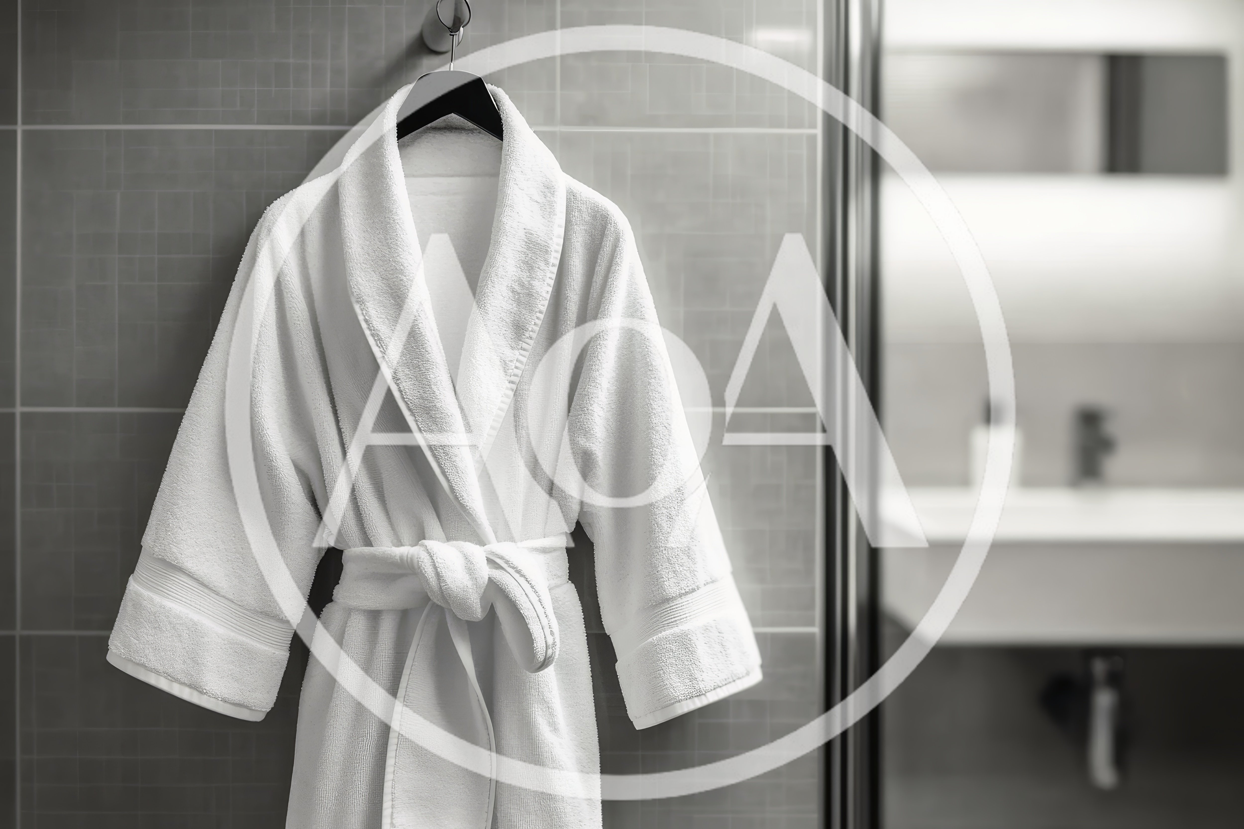 White Bathrobe Hanging On A Bathroom Wall