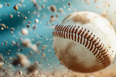 Dirty Baseball Flying Through Air With Dust Particles