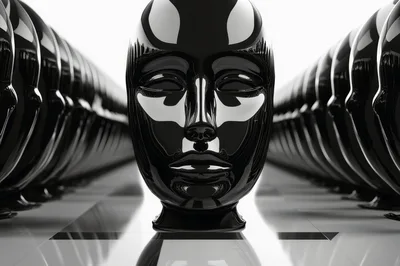 Rows Of Glossy Black Mannequin Heads