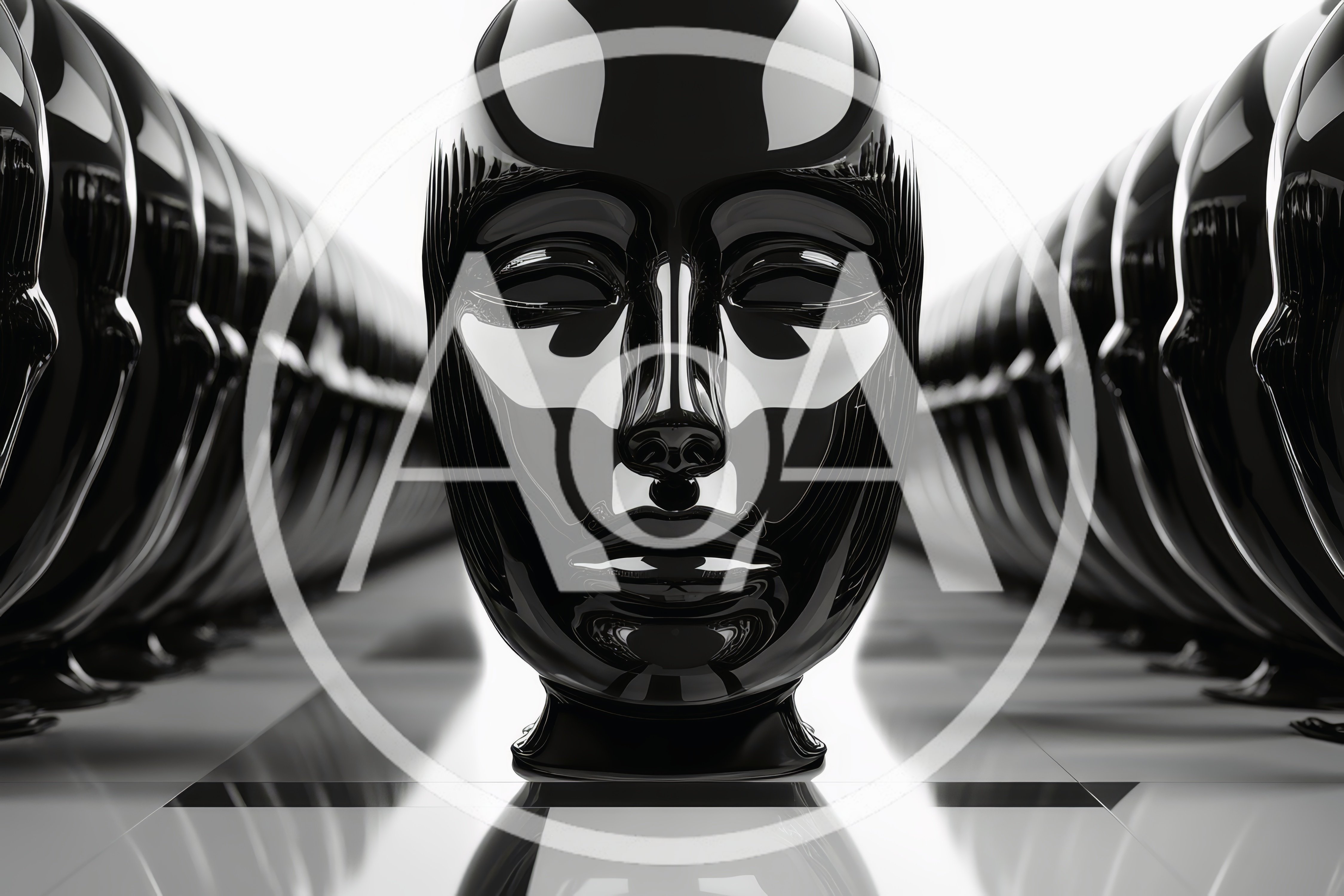 Rows Of Glossy Black Mannequin Heads