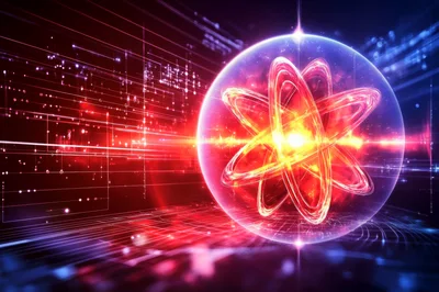 Glowing Atomic Structure Inside Digital Energy Sphere