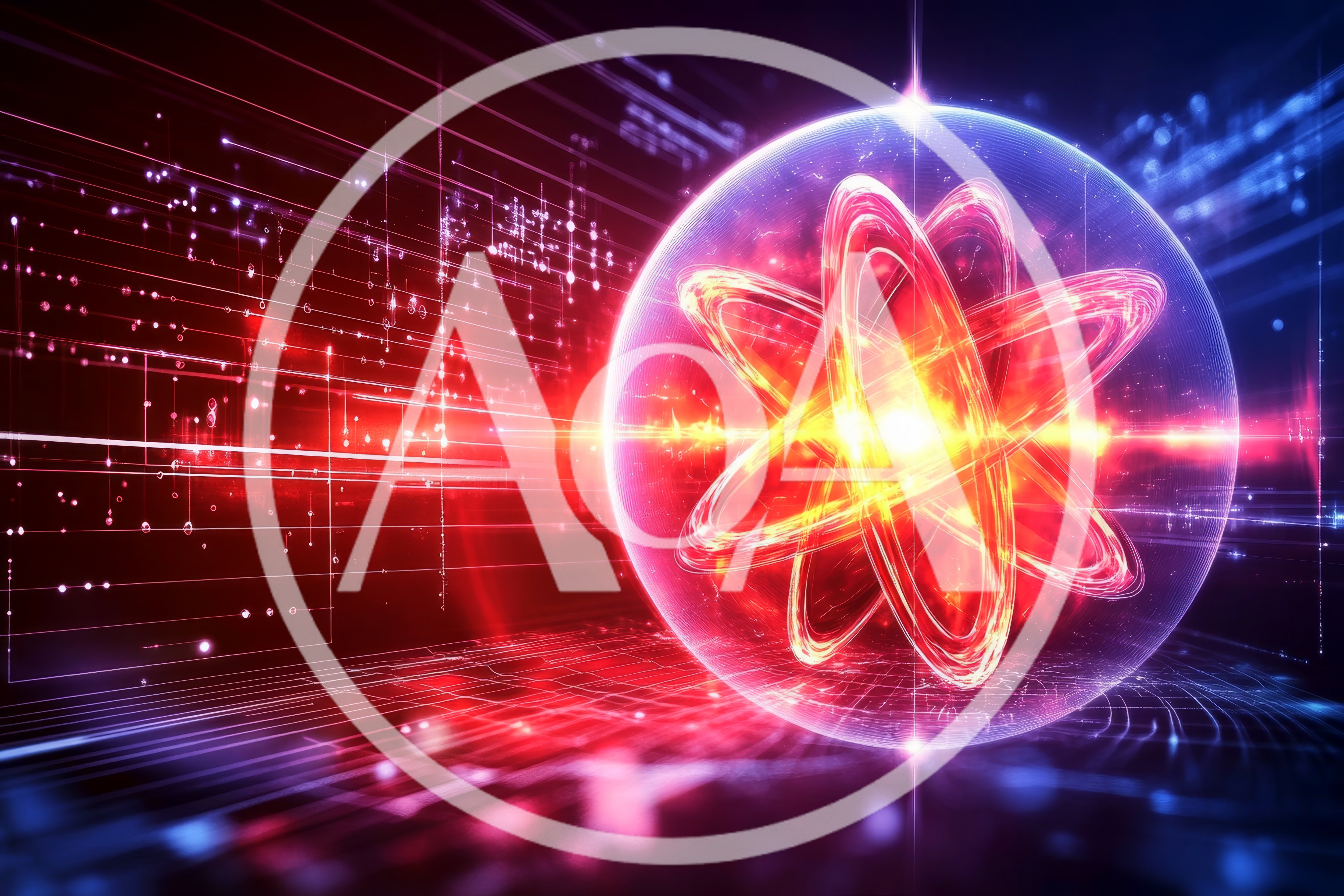 Glowing Atomic Structure Inside Digital Energy Sphere