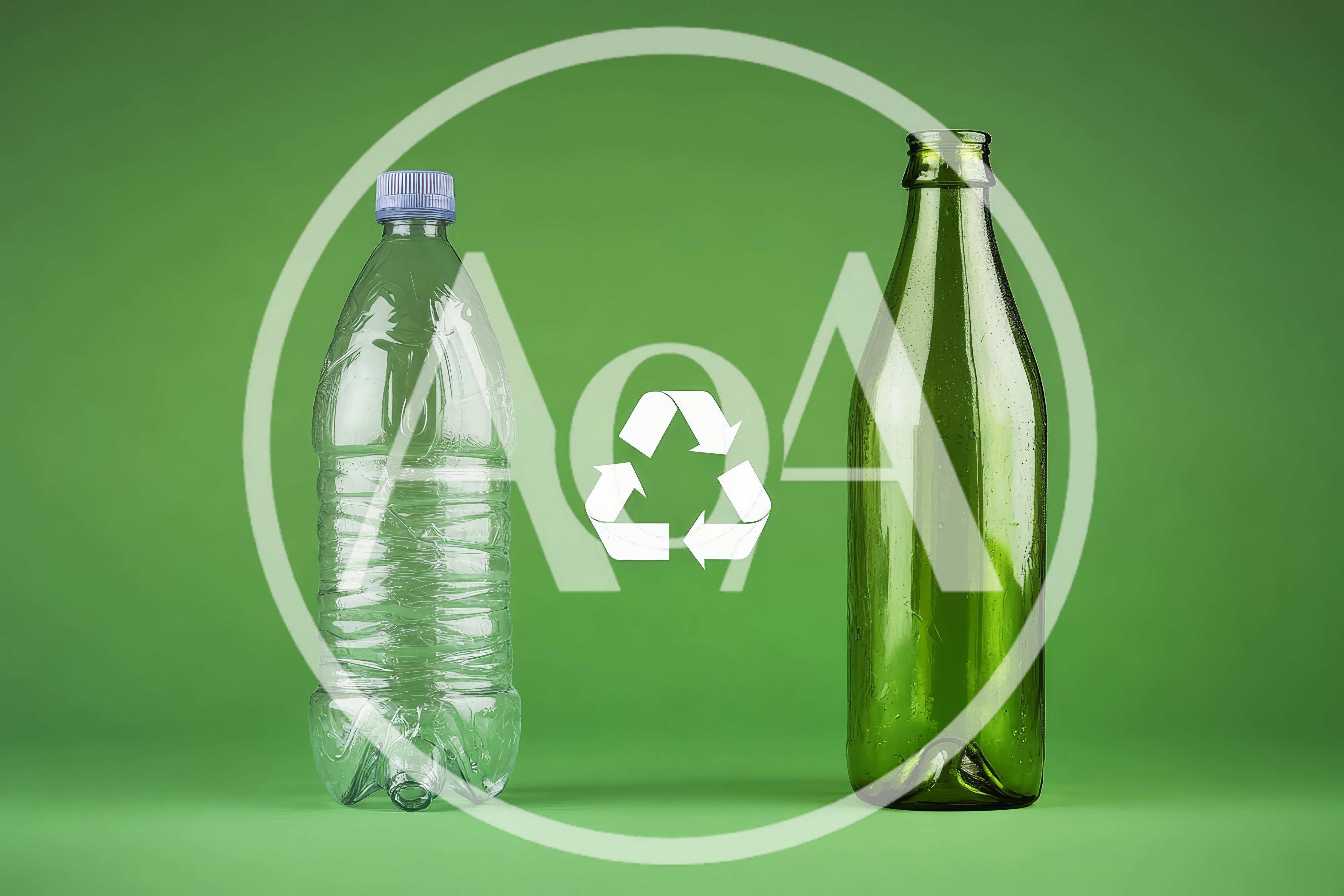 Plastic Bottle and Glass Bottle with Recycling Symbol