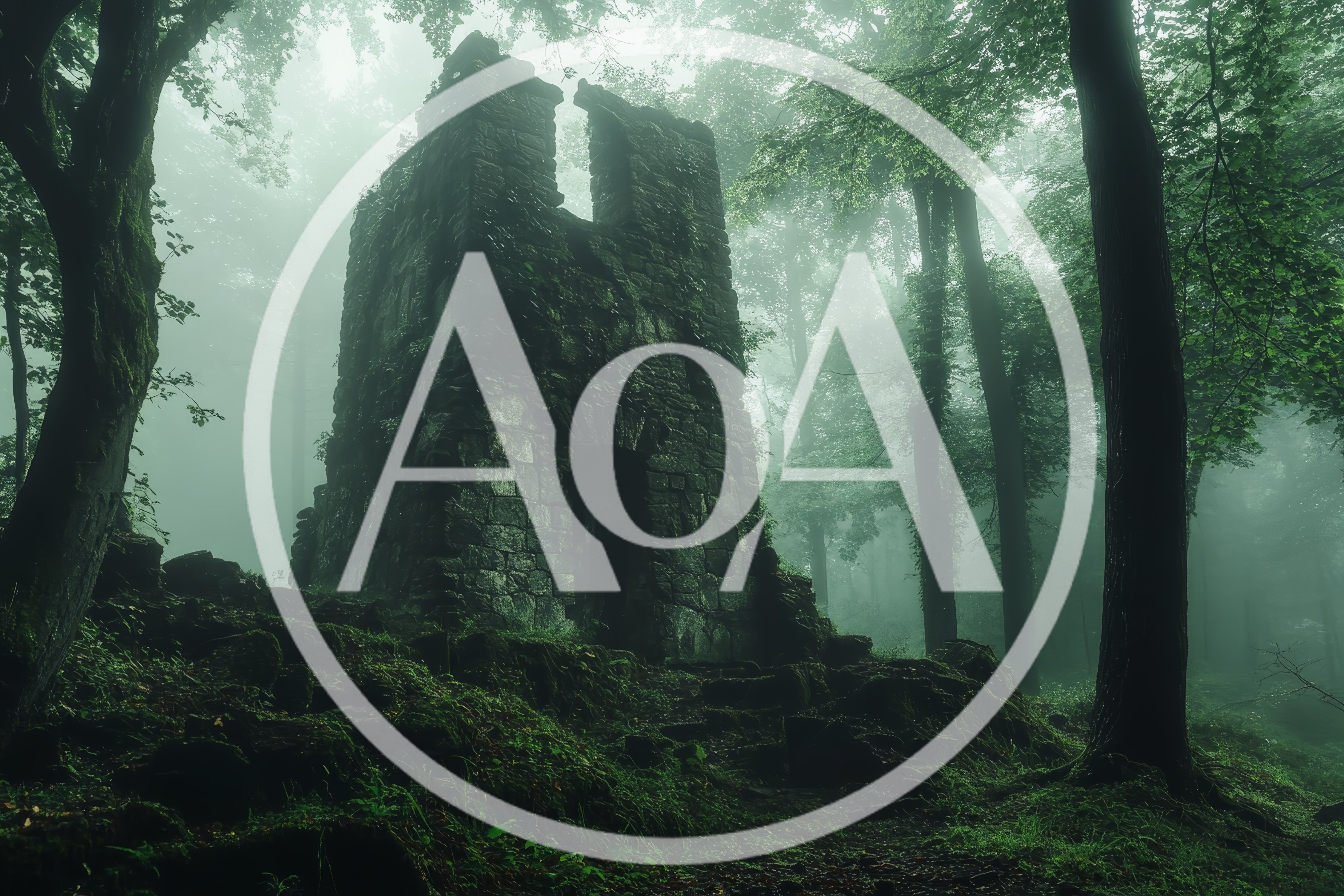 Ancient Stone Ruin In A Misty Forest