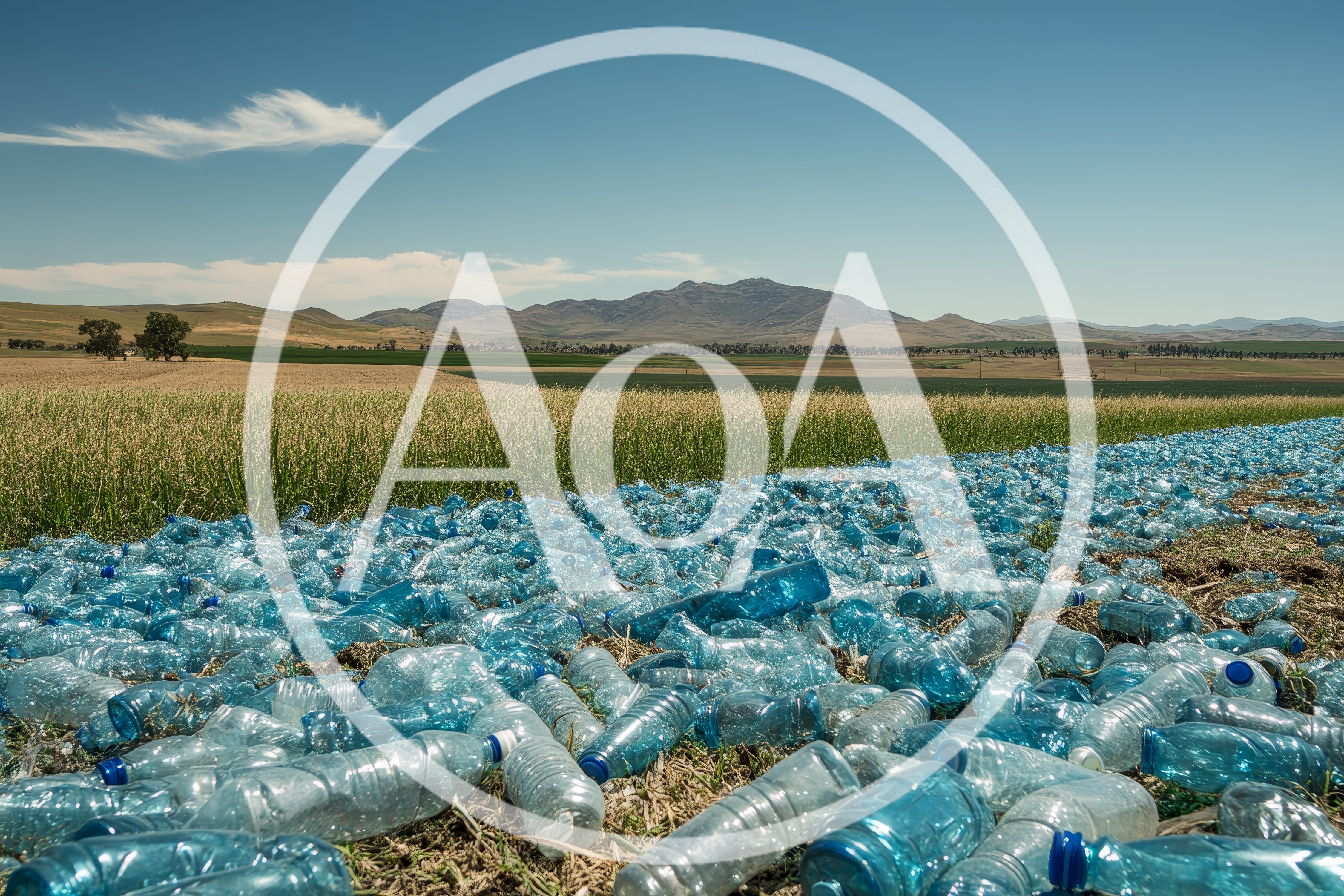 Massive Pile Of Discarded Blue Plastic Bottles In Field