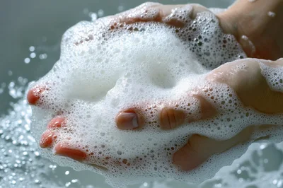 Hands Cupped Holding Thick White Soap Lather
