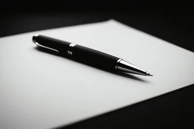 Black Ballpoint Pen Resting On White Paper