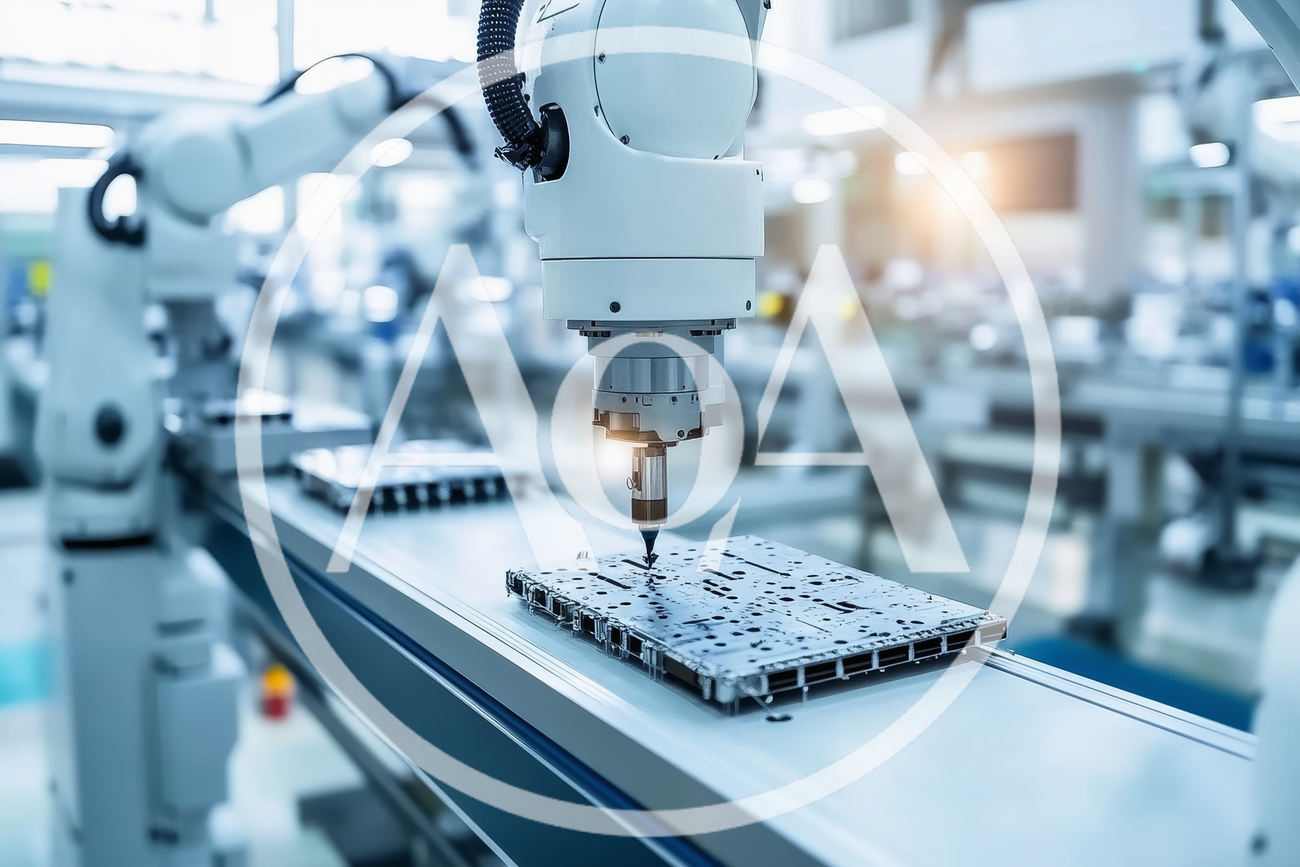 Industrial Robotic Arm Performing Precision Assembly On Circuit Board