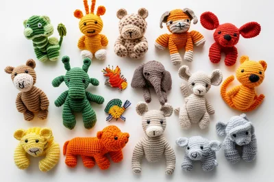 Collection Of Handmade Amigurumi Crochet Animal Toys