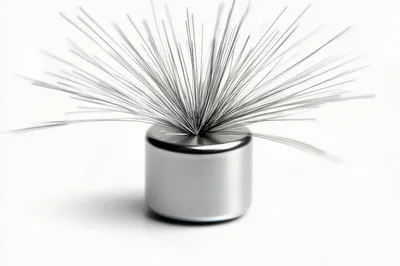 Magnetic Sculpture With Iron Filings On Silver Base