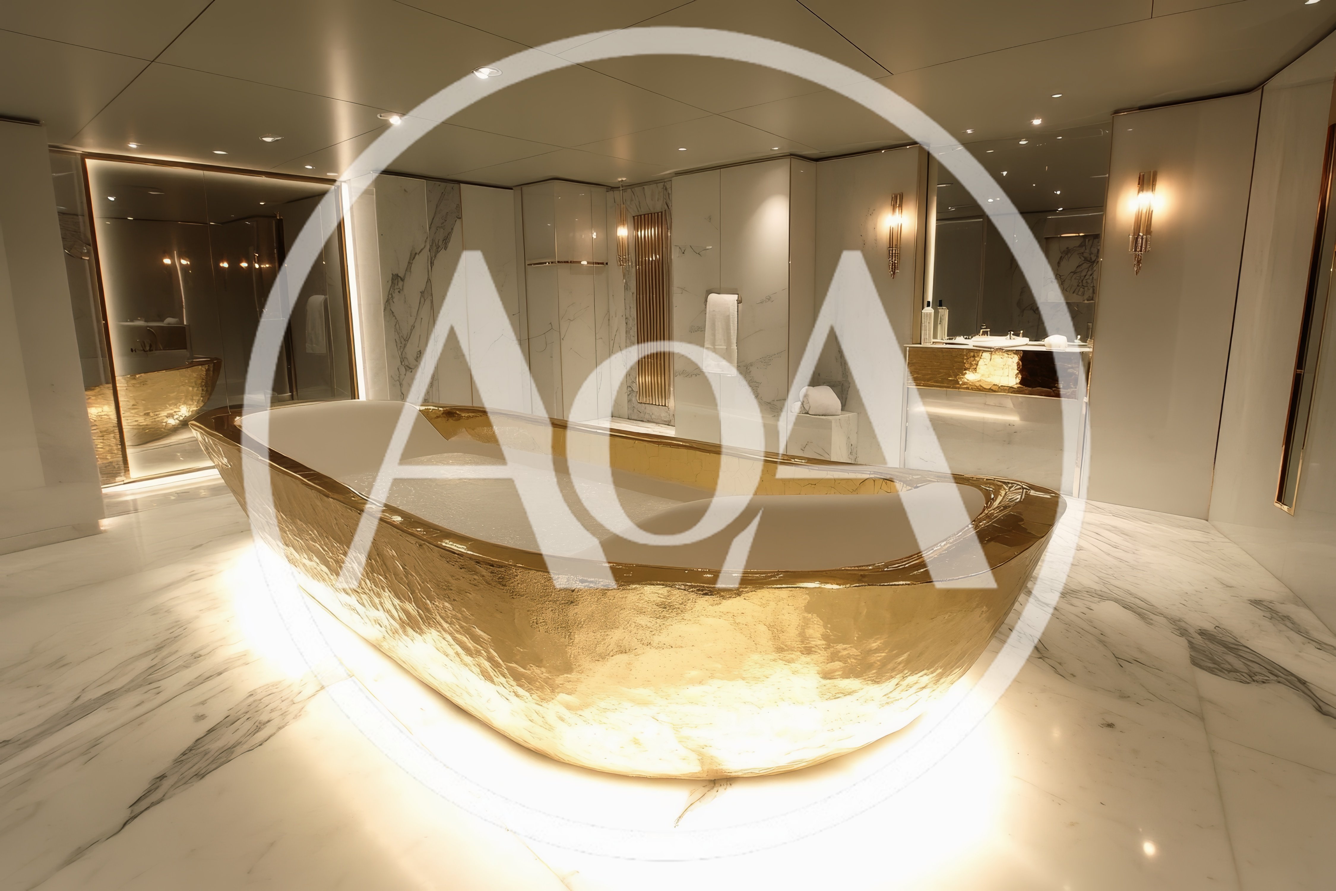 Luxurious Gold Bathtub in Modern Marble Bathroom