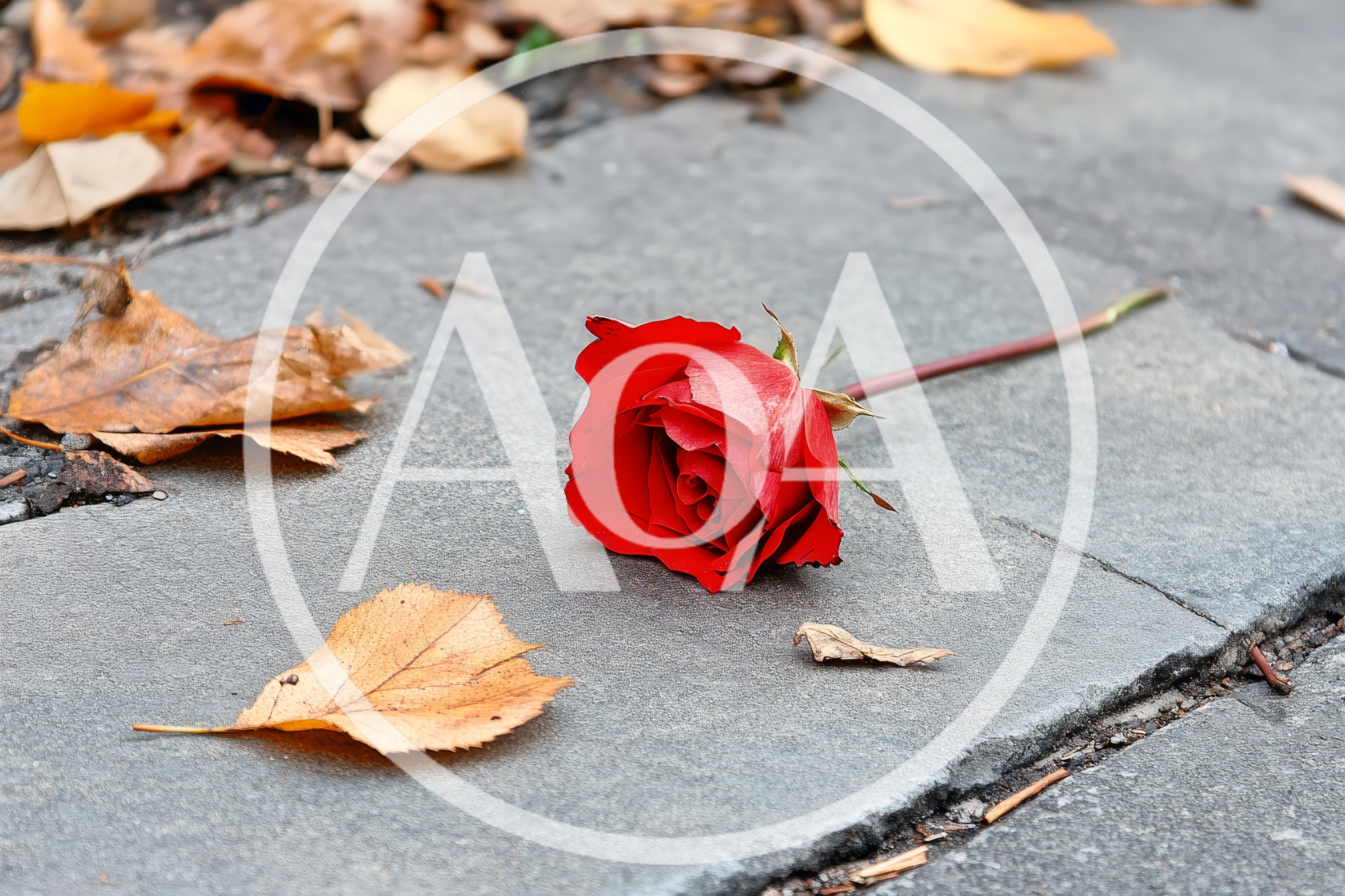 Single Red Rose Lying On A Concrete Sidewalk