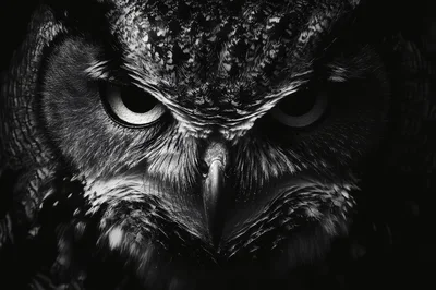 Close Up Portrait Of A Great Horned Owl