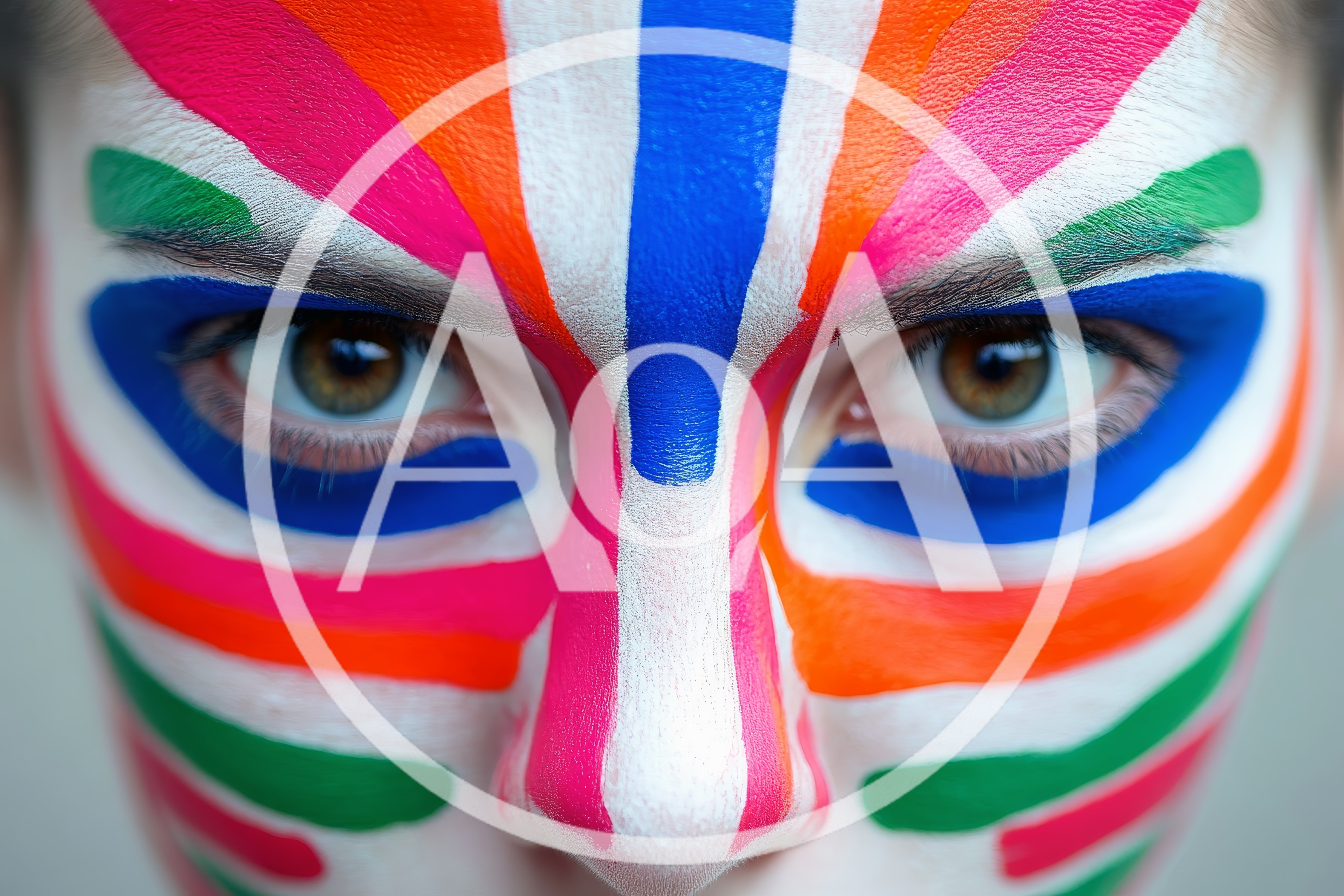 Close Up Portrait Of Person With Colorful Face Paint