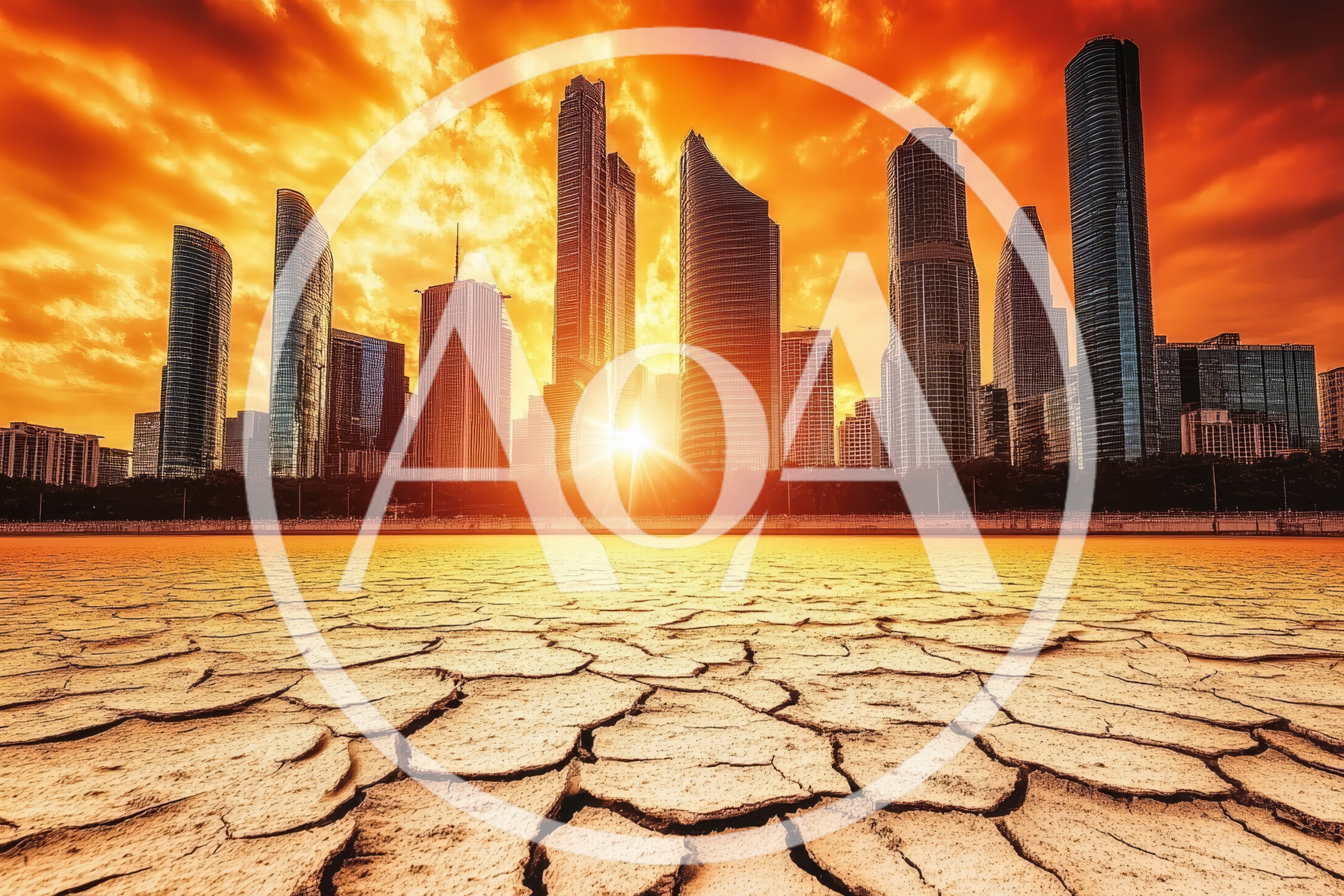 Modern City Skyline Over Cracked Dry Earth