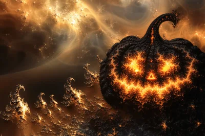 Fractal Pumpkin Jack O Lantern With Glowing Golden Light