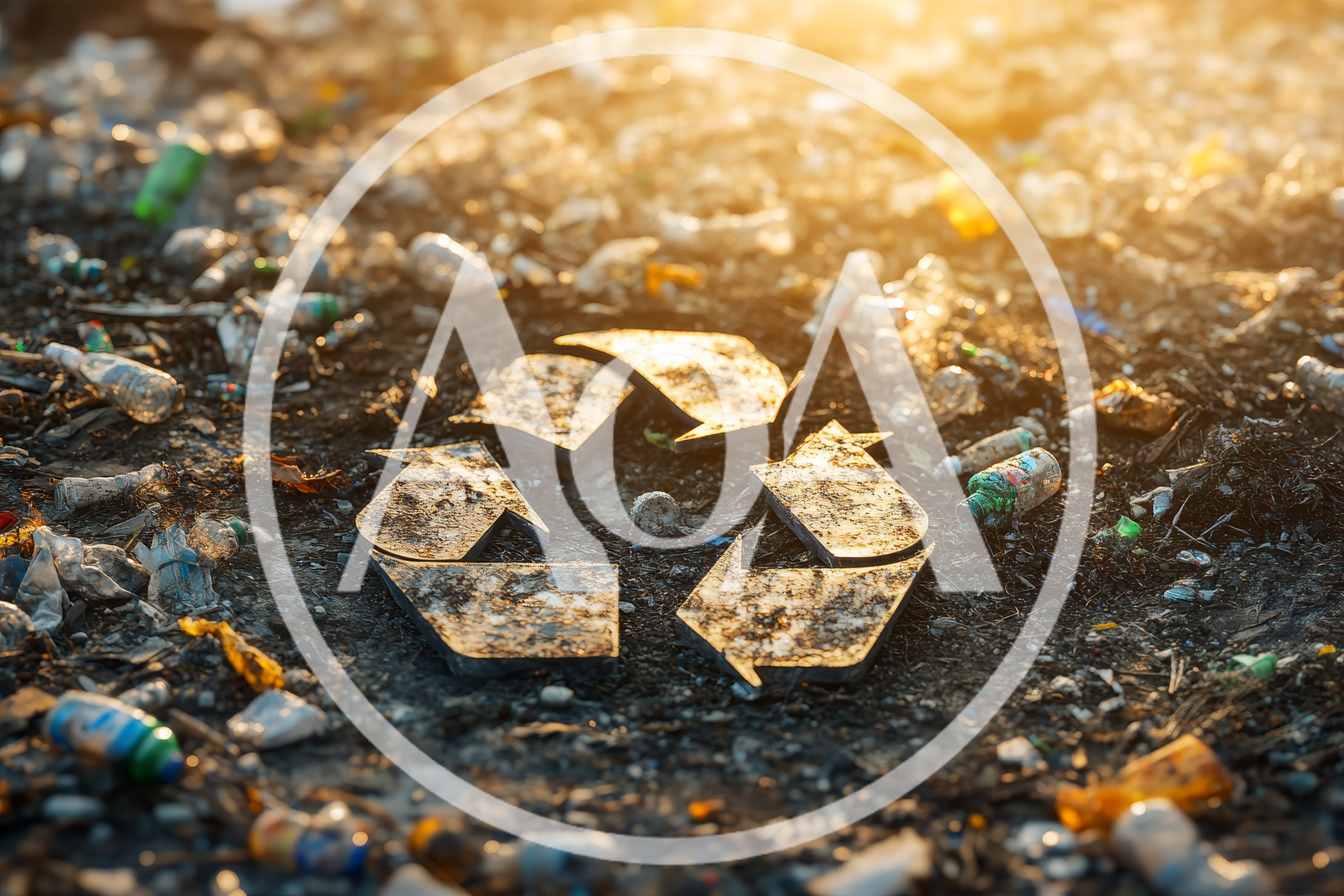 Recycle Symbol Placed Amidst Plastic Waste Pollution