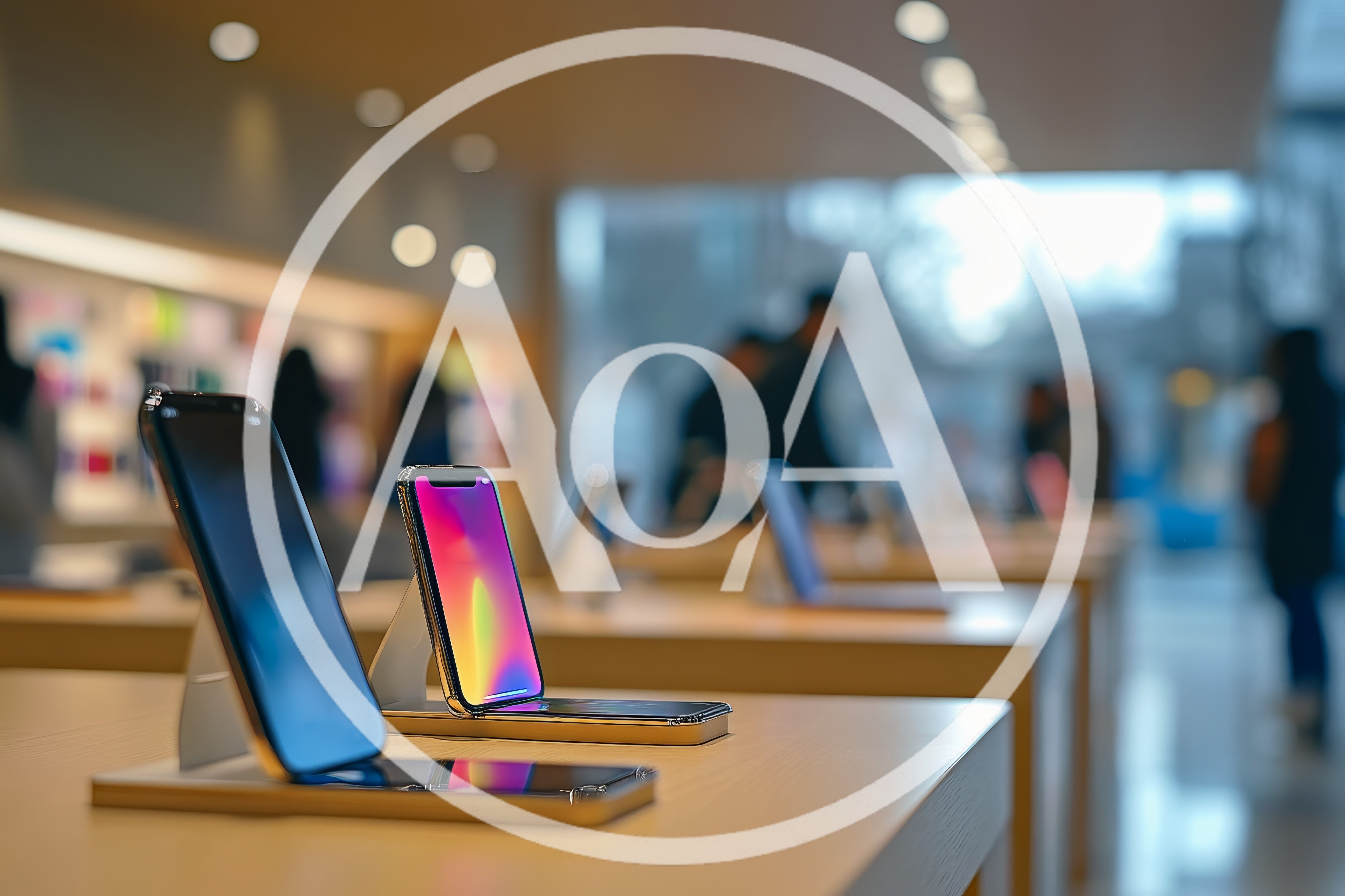 Modern Smartphones Displayed On Tables In Retail Store