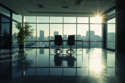 Empty Office Meeting Room With City Skyline View