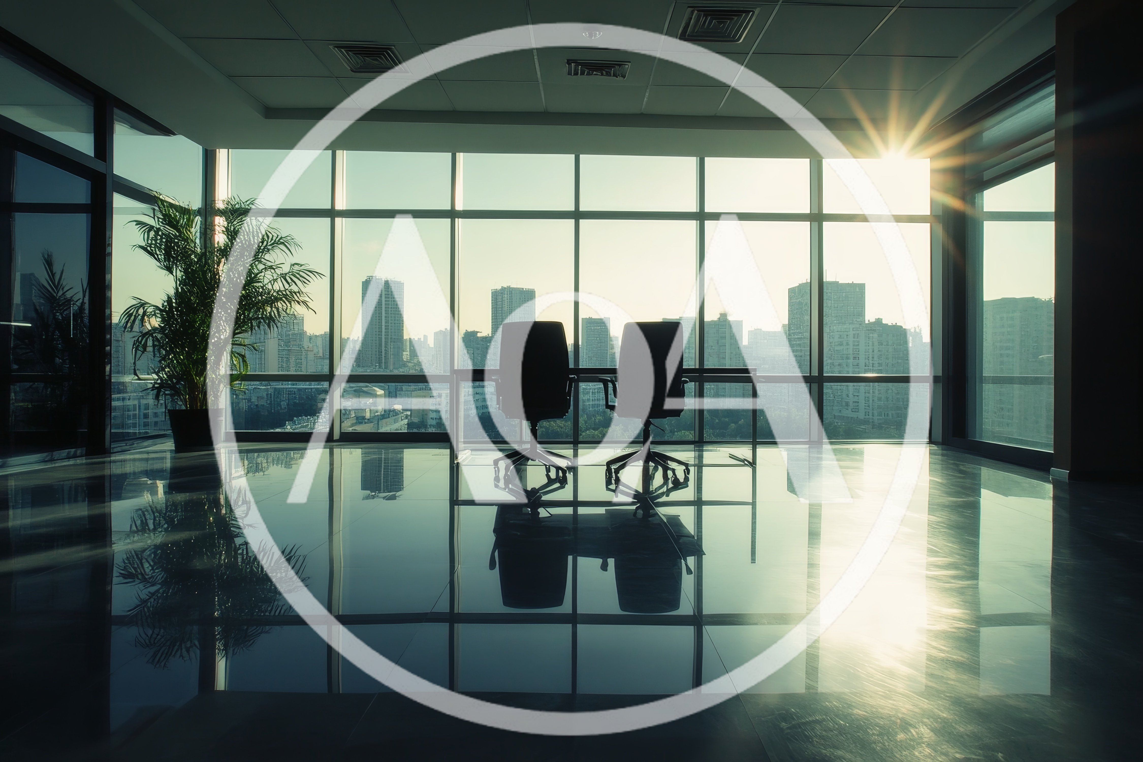 Empty Office Meeting Room With City Skyline View