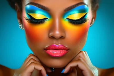 Portrait of a Woman with Vibrant Rainbow Makeup