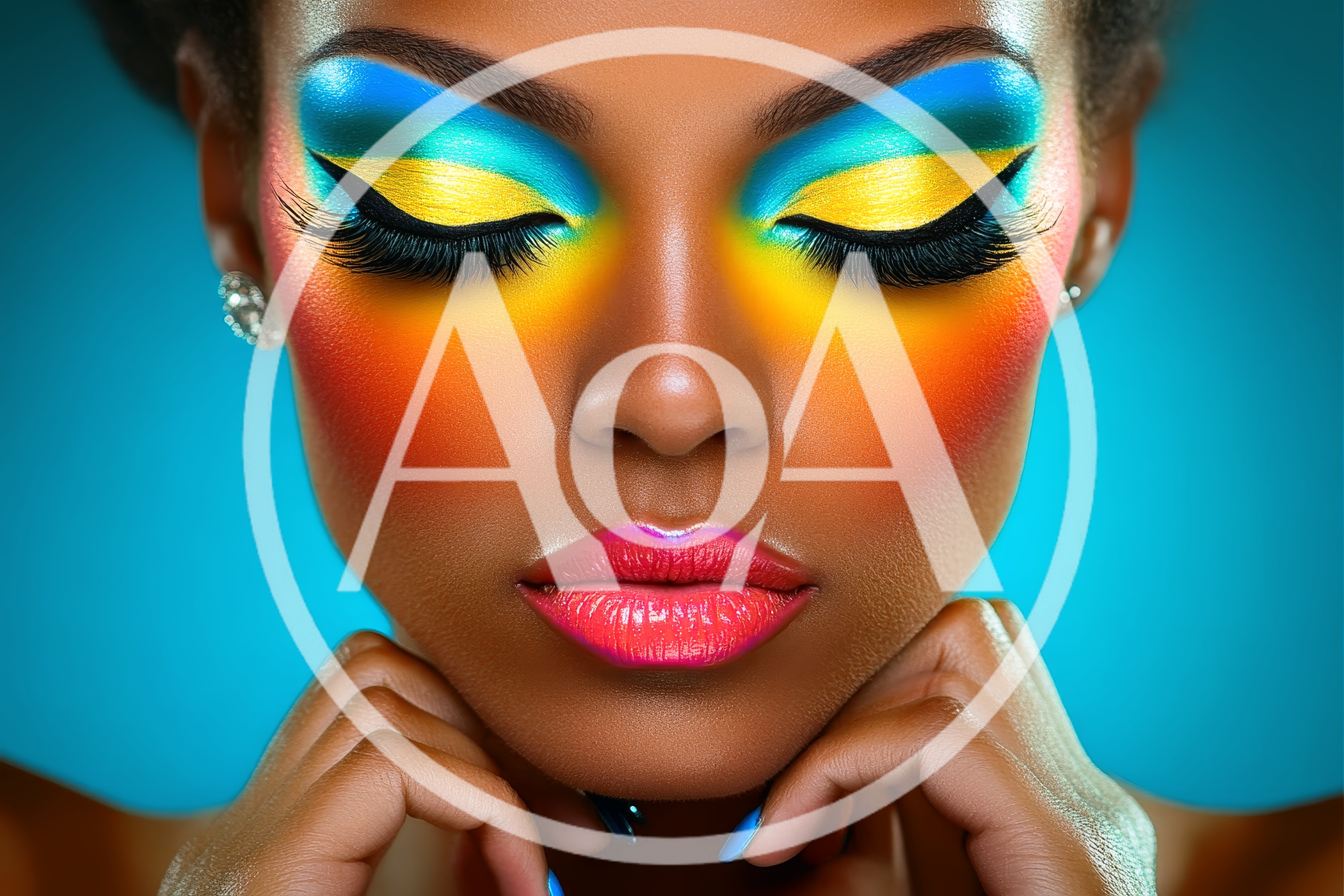 Portrait of a Woman with Vibrant Rainbow Makeup