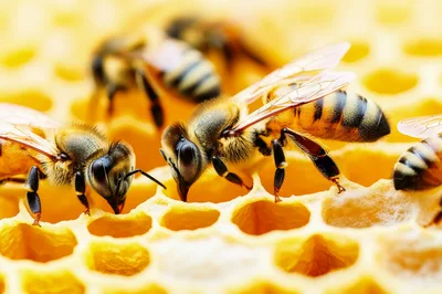 Honey Bees Working on a Yellow Honeycomb