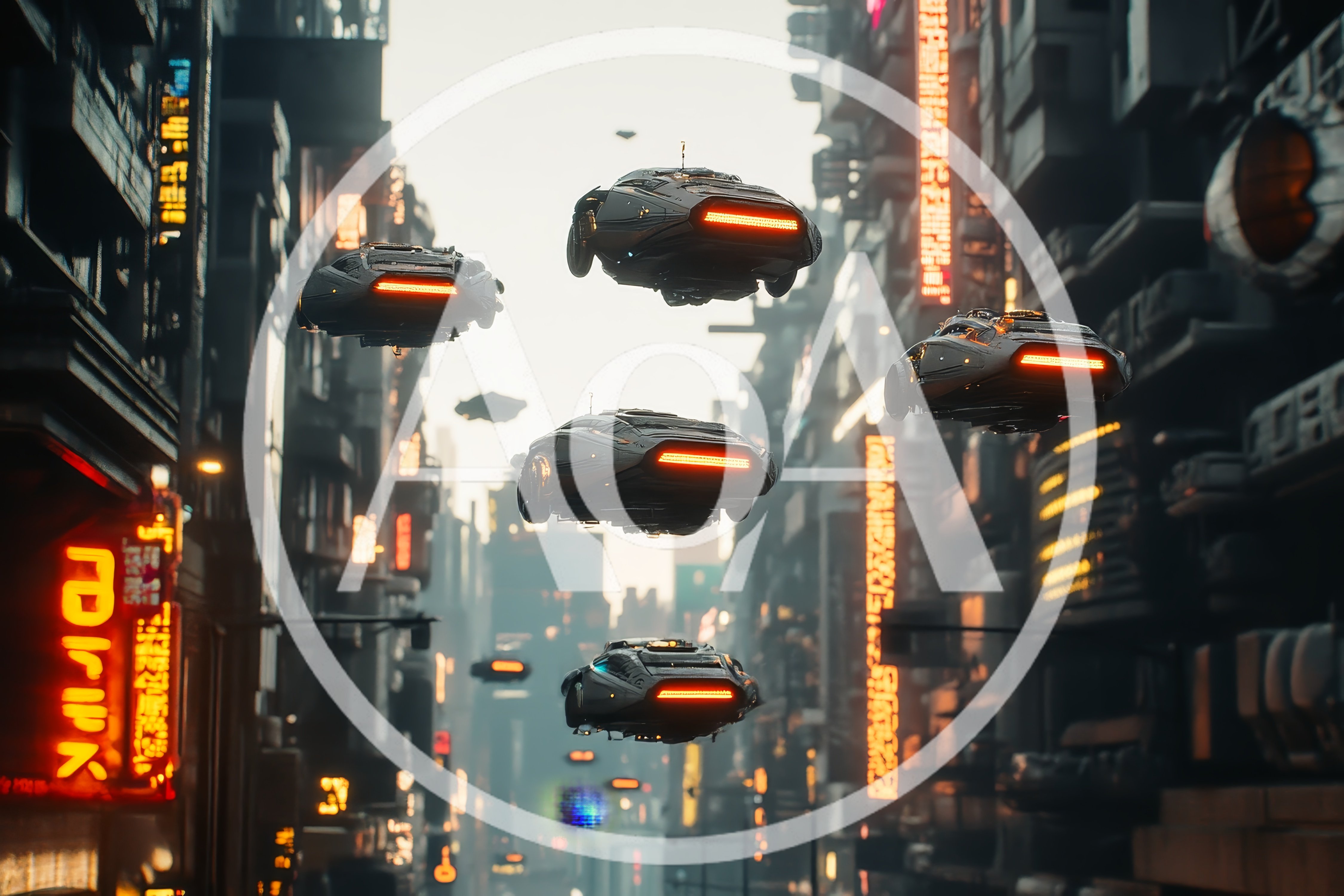 Futuristic Flying Vehicles Navigating A Cyberpunk Cityscape